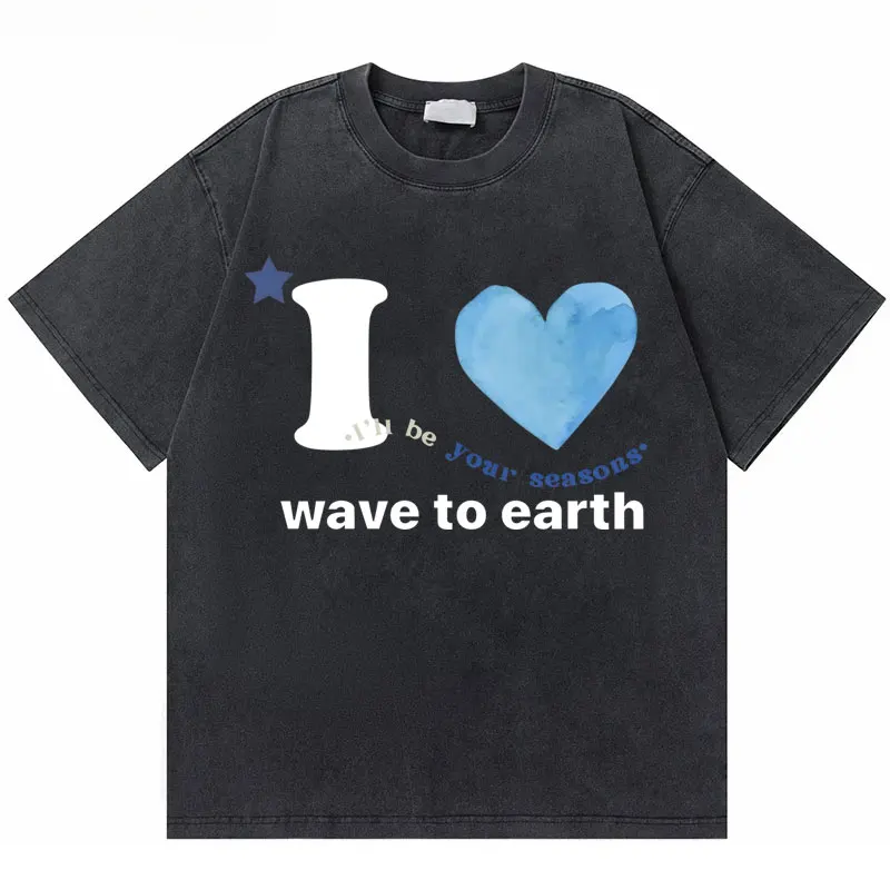 I Love Wave To Earth Retro Washed T-shirt Men Women Kpop Korean