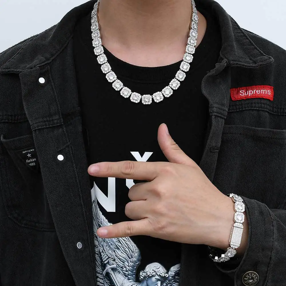 10/12MM Clustered Tennis Chain for Men Necklace Hip Hop Iced Out Zirconia Brass Rapper Rock Choker Jewelry