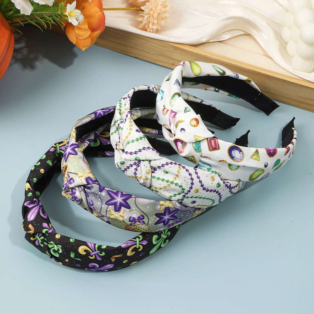 Colorful Cloth Knotted Hairband Starfish Gemstone Pattern Women Headband For Lady Girls Casual Shopping Travel Fashion Headpiece