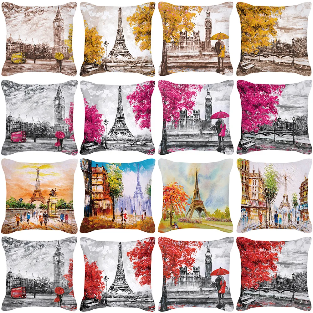 

Pillow Cover Watercolor Paris Pillowcases for Pillows Tower Lovers Pillows Case for Living Room Bed Sofa Couch Home Decor Chair