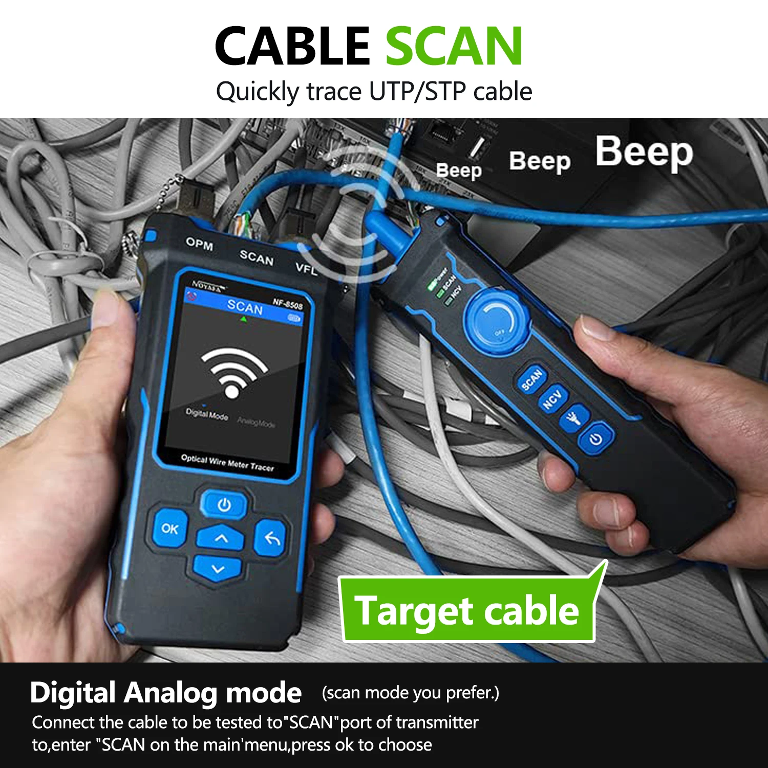 ZHOUCE NF-8508 Network Cable Tester Optical Wire Meter Tracer LCD Digital Rechargeable Network Line Finder Wire PoE Checker 4