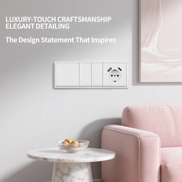 80x80mm EU Power Socket – Built-in USB-C Fast Charging Ports, 16A 250V, Single/Double Gang Light Switch, Flush Mount Black Plate 2