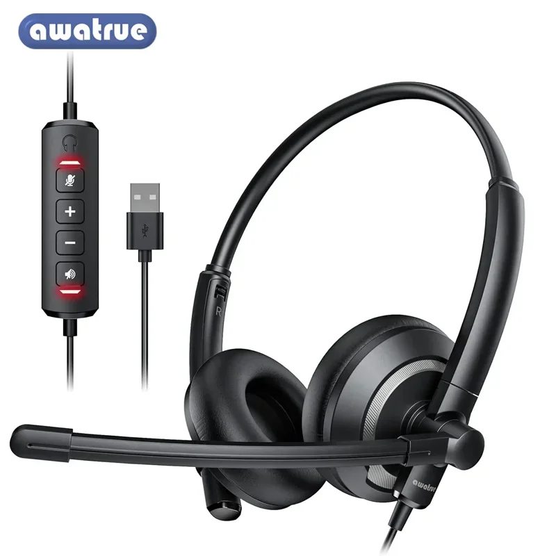Premium Wired USB Headset with Noise Cancelling Microphone and Enhanced Sound Quality