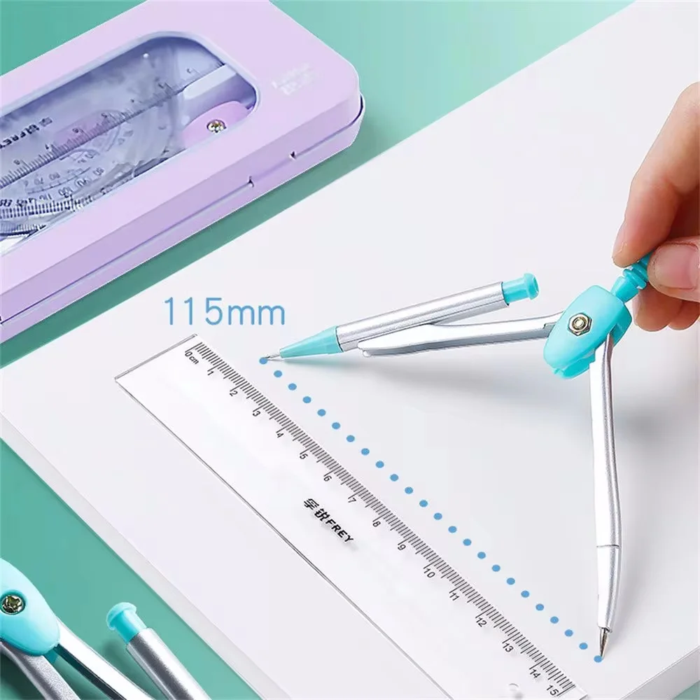 7-Piece Compass and Ruler Set Student Ruler Set Cute Rriangle Exam Specific Box School Starts