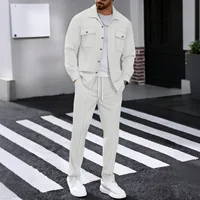 Ensemble pantalon gaufré à manches longues pour hommes, couleur unie, de haute qualité, à la mode, confortable avec double poche, cardigan de style vêtements, nouvelle collection 4