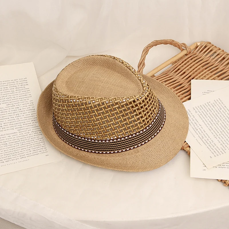 Fashion Breathable Straw Hats for Kids Boys Party Outdoor UV Protection Caps for Children Sumemr Beach Traveling Sunshade Caps