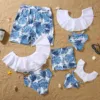 Family Matching Outfits Summer Breezy Palm Leaf Family Matching Swimsuit Swimwear Mother and Daughter Kids Family Look Swimming 1