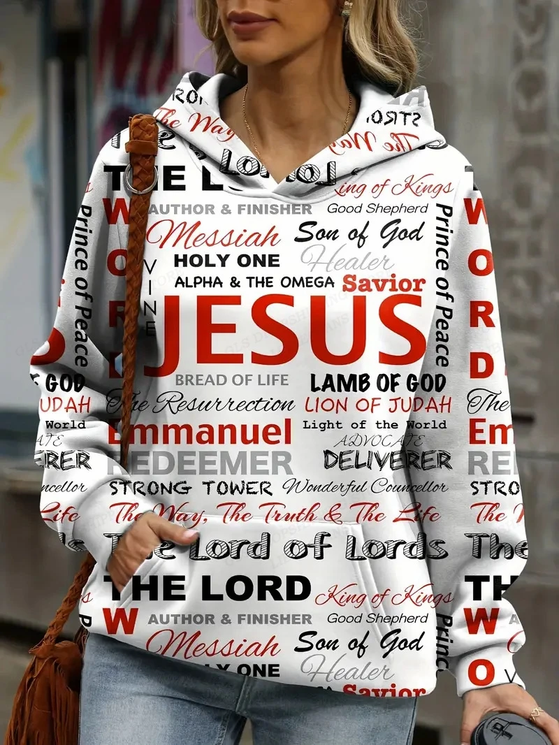 JesusChristianHoodiesWomenFashionHoodieLetterPrintSweats