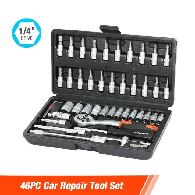 Valuemax 27/46PC 도구 세트 홈 악기 자동차 수리 도구 용 도구 세트 1/4 Dr. 소켓 래칫 렌치 가정용 수리