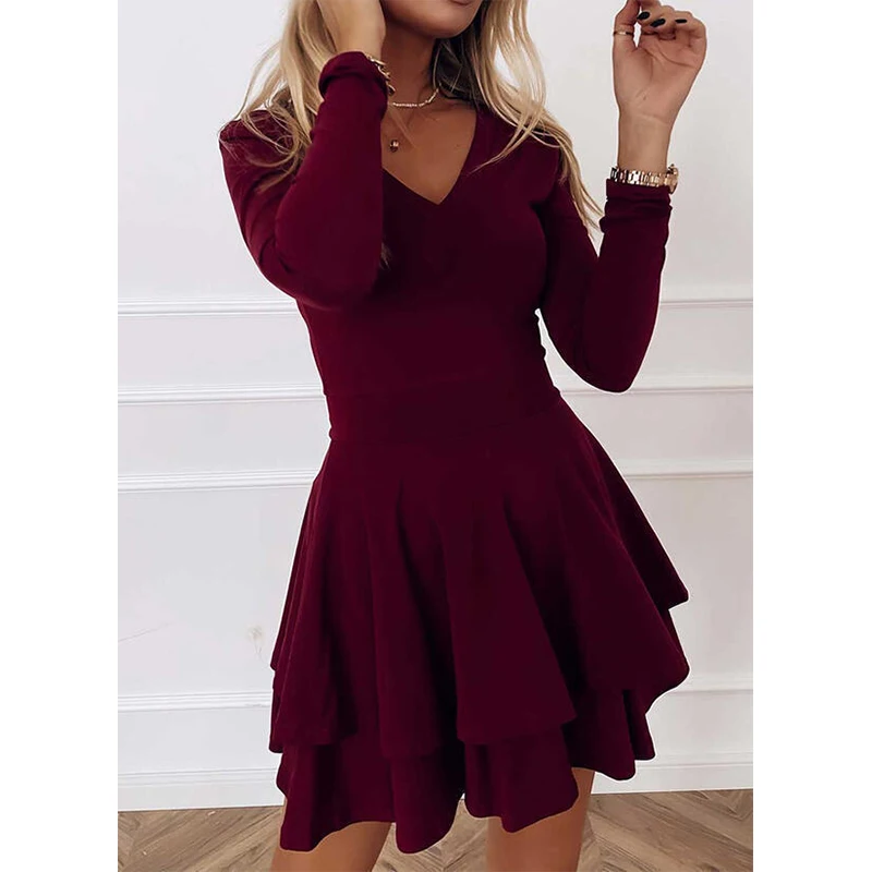 Cute Party Dress Sweet Vneck Mini Dress Ruffles Sleeve Aline Outwear