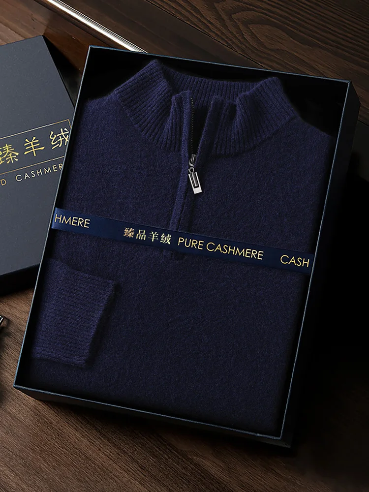 CHICUU Men's 100% Cashmere Sweater Zipper Pullover Mock Neck Long Sleeve Basic Cashmere Knitwear Autumn Winter Clothing Tops 6