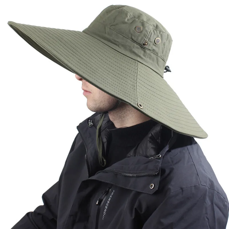 New 16CM Big Wide Brim Summer Fisherman Hat Fashion Solid Sombreros De  Outdoor Hiking Beach Hats Mesh Breathable Anti UV Sun Hat