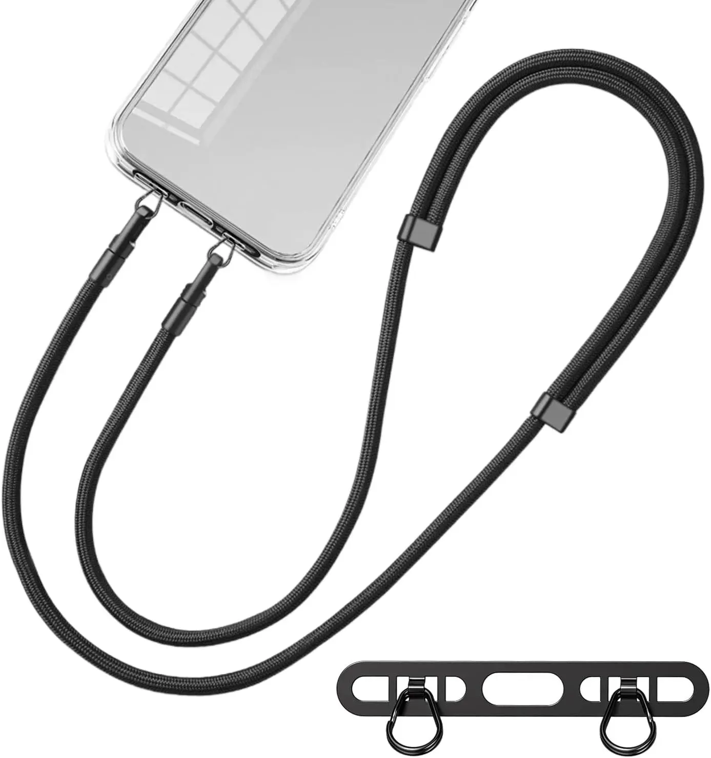 Cell Phone Lanyard, Upgraded Double Buckle Hole Ring Cell Phone Lanyard Patch and Adjustable Neck Strap No-Residue Adhesive-Free 1