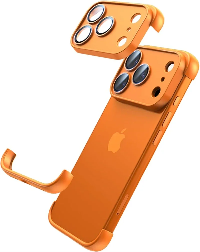 Sleek Orange Frameless Corner Case with Camera Lens Protector