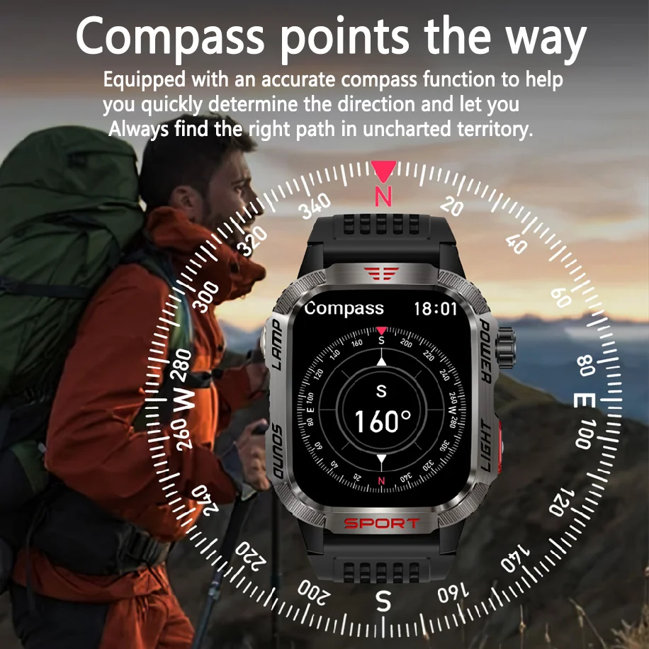 New For Huawei Xiaomi Military GPS Smart Watch Men Flashlight Compass Waterproof Outdoor Sport Tracker Bluetooth Call Smartwatch 4