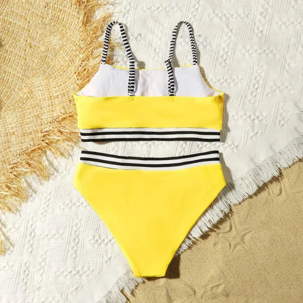 Yellow Children Swimsuit Stylish Black White Striped Split Sling Children's Swimsuit Safe Girls' Accessories for A Trendy Yellow