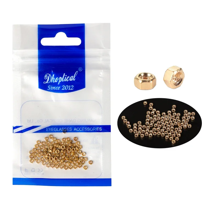 (100 Pcs) Gold Eyewear Hex Nuts Eyeglass Repair Kit for Rimless Frameless Glasses Dhoptical Eyewear Accessories