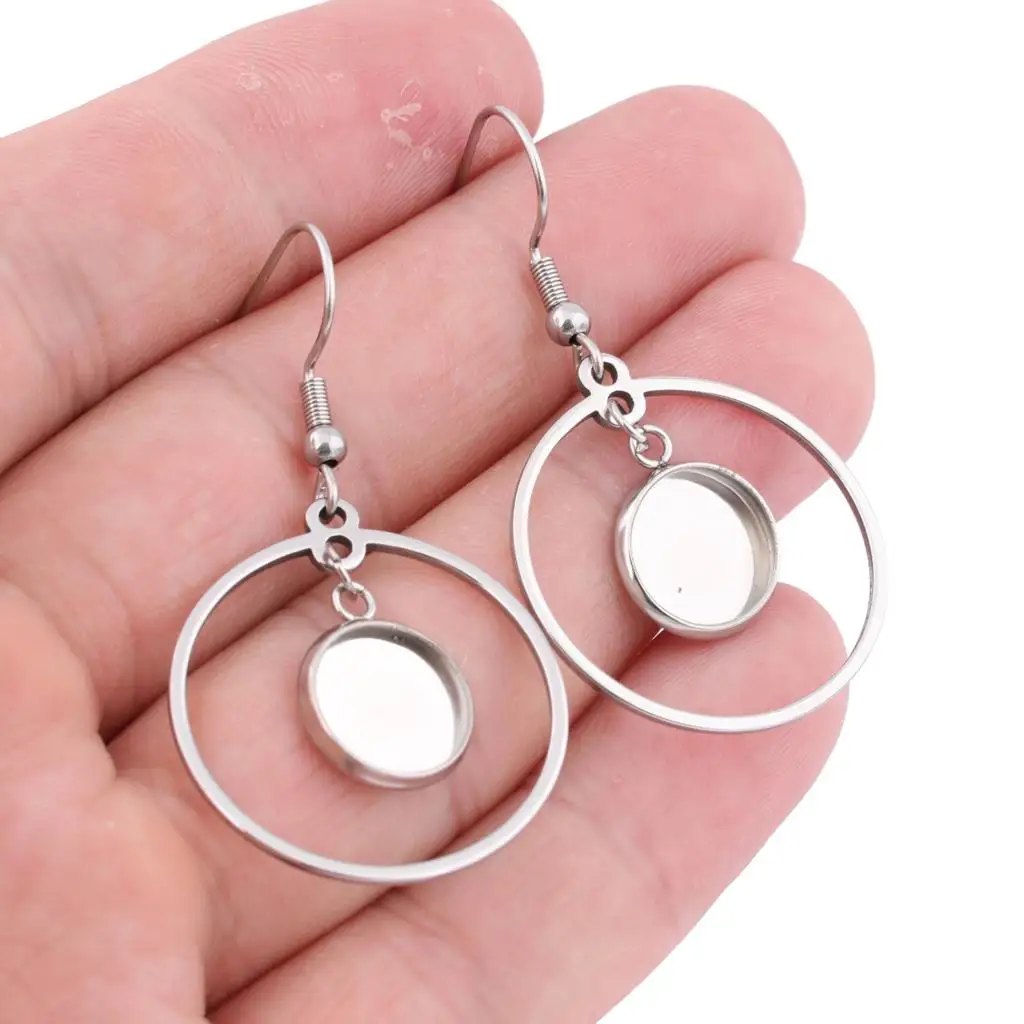

10pcs Stainless Steel 10mm Cabochon Earring Hoop Base Setting Blanks Diy Ear Hooks Findings For Jewelry Making Supplies