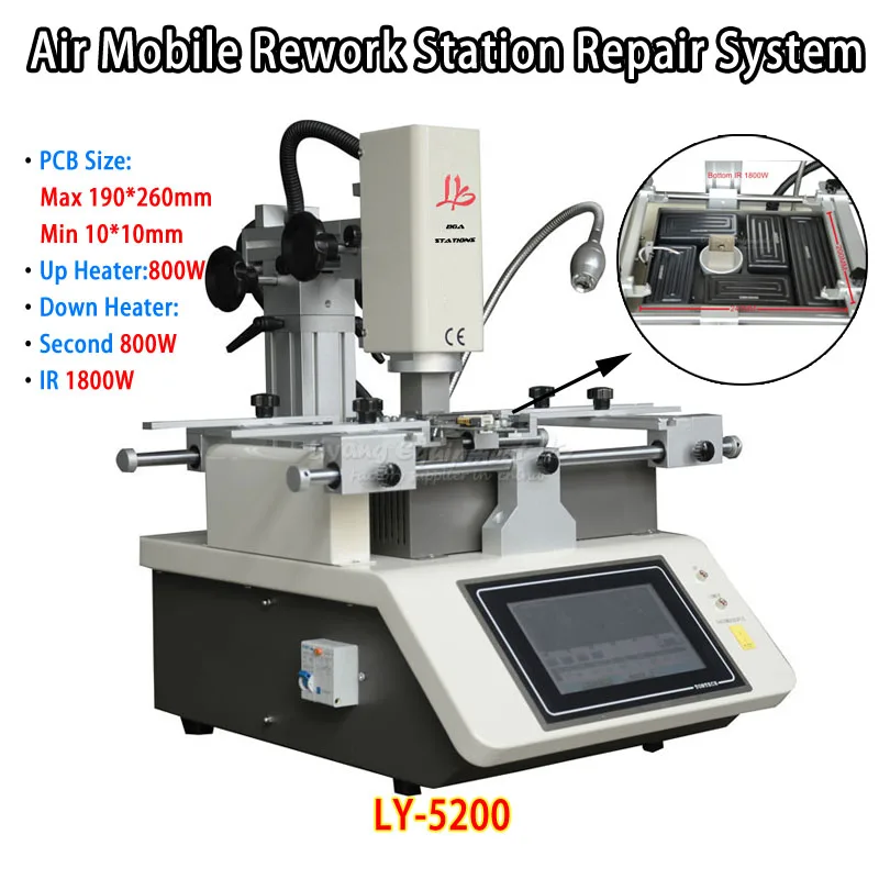 

New Hot 3400W Air Mobile Rework Station Repair System For Mobile Maintain LY-5200 Touch Screen 3 Zones With Universal Jigs 220V