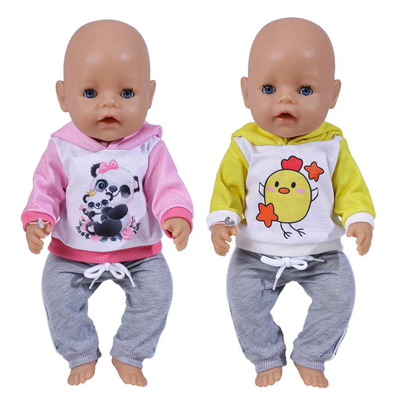 17 Inch 43cm Doll Clothes Sports Suit Hoodies Trousers Fashion Cartoon Fox Chick Outfits for New Baby Born Doll Accessories q88 1 3 inch touch smart bracelet smart sports watch