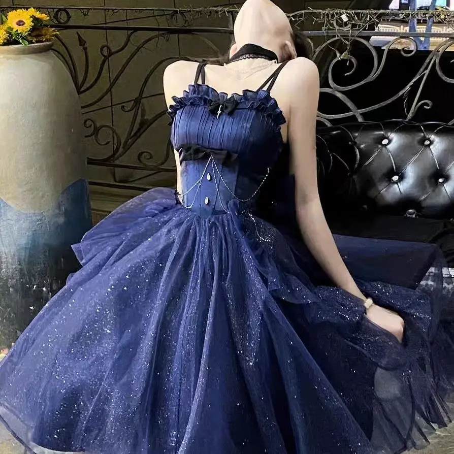 Lolita dress summer new version can be salty or sweet first love feeling fashionable waist-hugging and thin shiny tail dress 5