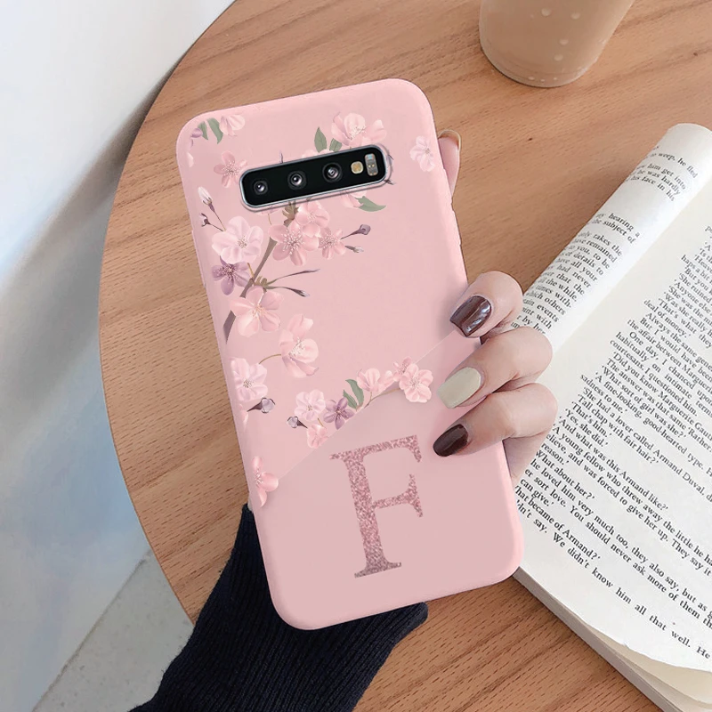 For Samsung Galaxy S10 S10E S 10 Plus Phone Cover Pink Letters Cute Flowers Pattern Soft Silicone Funda For Samsung S10+ Coque