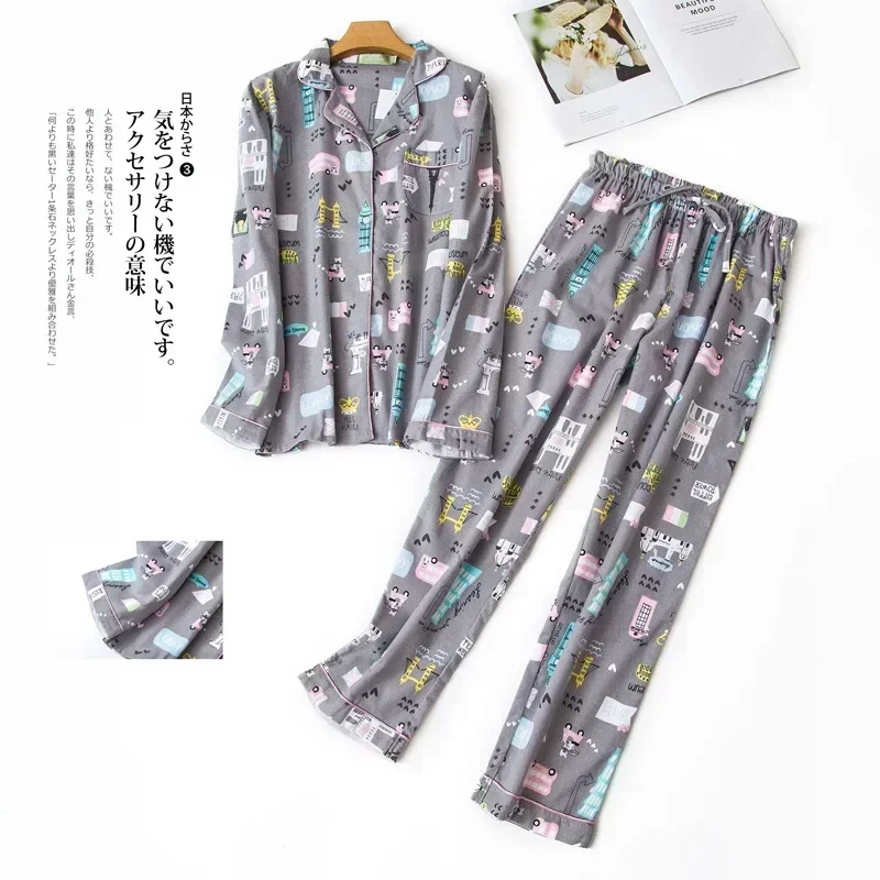 Women's Winter Pajamas Set Cotton Flannel Long-sleeved Long Trousers Sleepwear Clothes S-3xl Sizes set for women