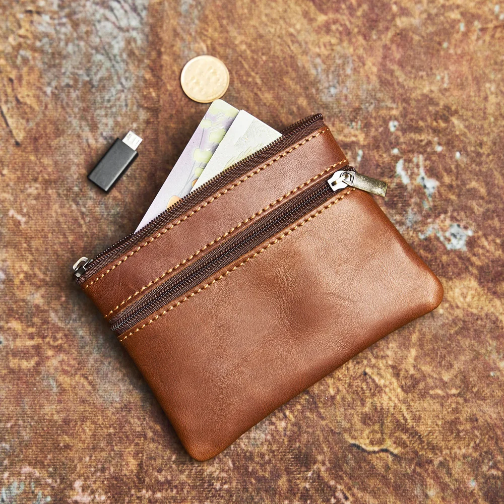 Genuine Leather Coin Wallet Mini Zip Small Cowhide Card Case Ladies Men's