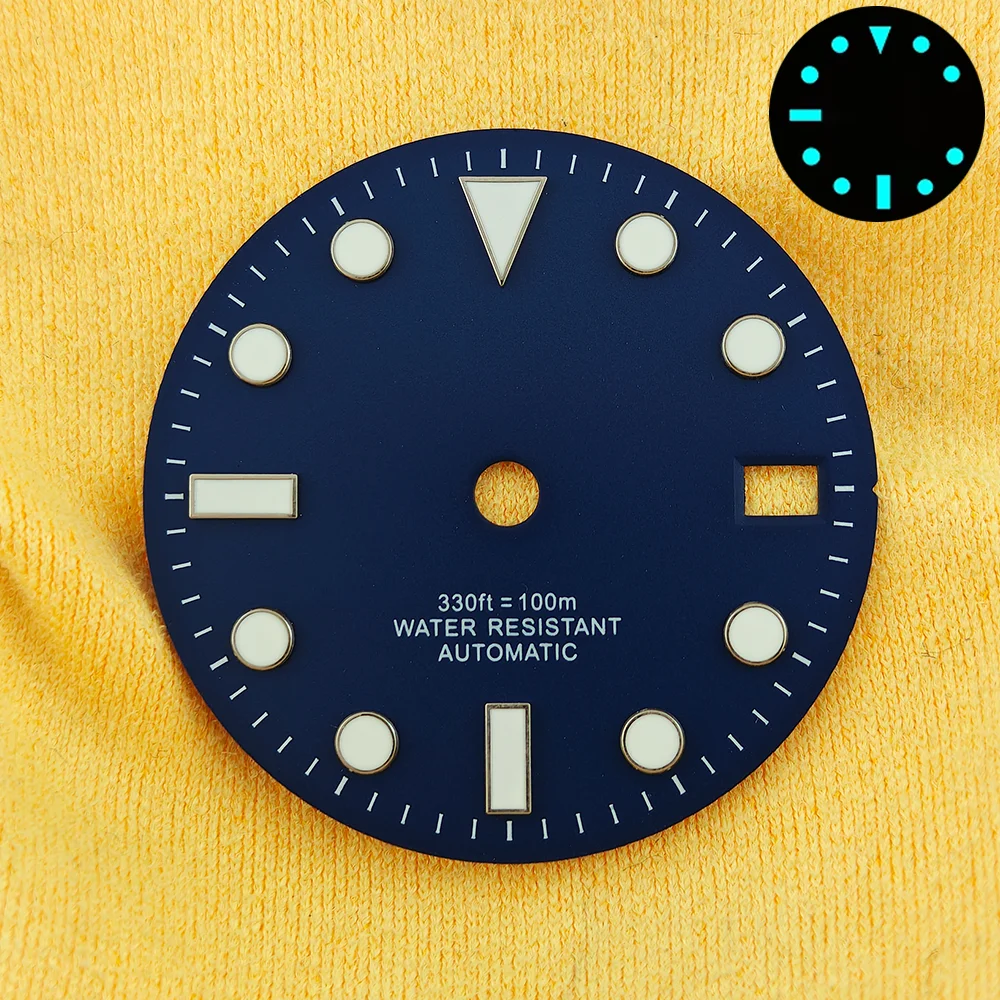 Enhanced Blue Luminous Watch Dial with Calendar - 28.5mm for Face Modification Parts