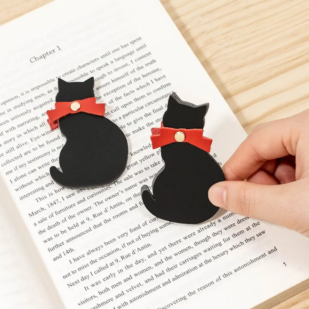 

Christmas Funny Cute Black Cat Bookmarks Lovely PU Leather Book Label Korean Creative Page Clip Mini Portable School Stationery