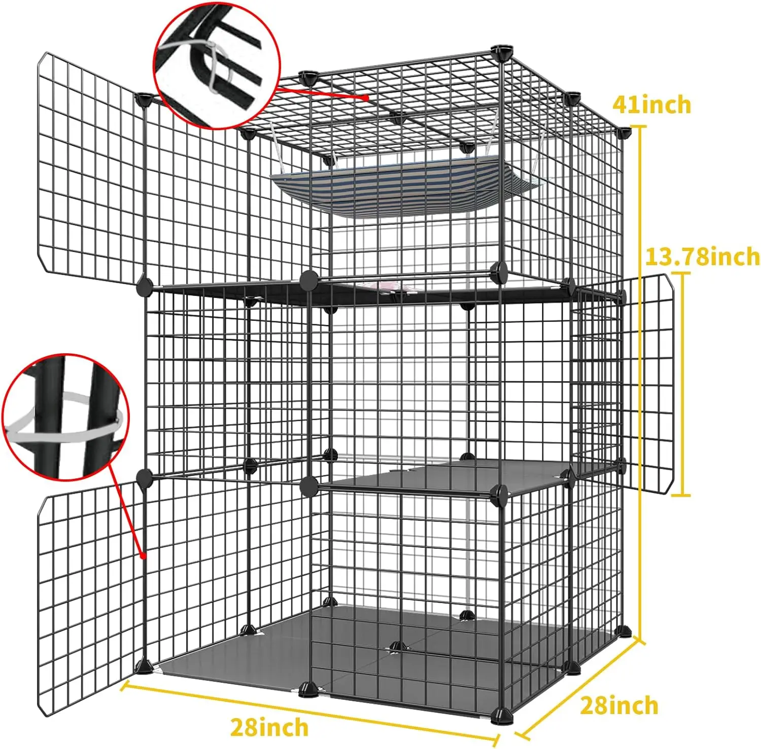 3 Tier Cat Cage Indoor Enclosure DIY Cat Playpen Catio Detachable Metal Wire Kennels Crate Large Exercise Place Ideal