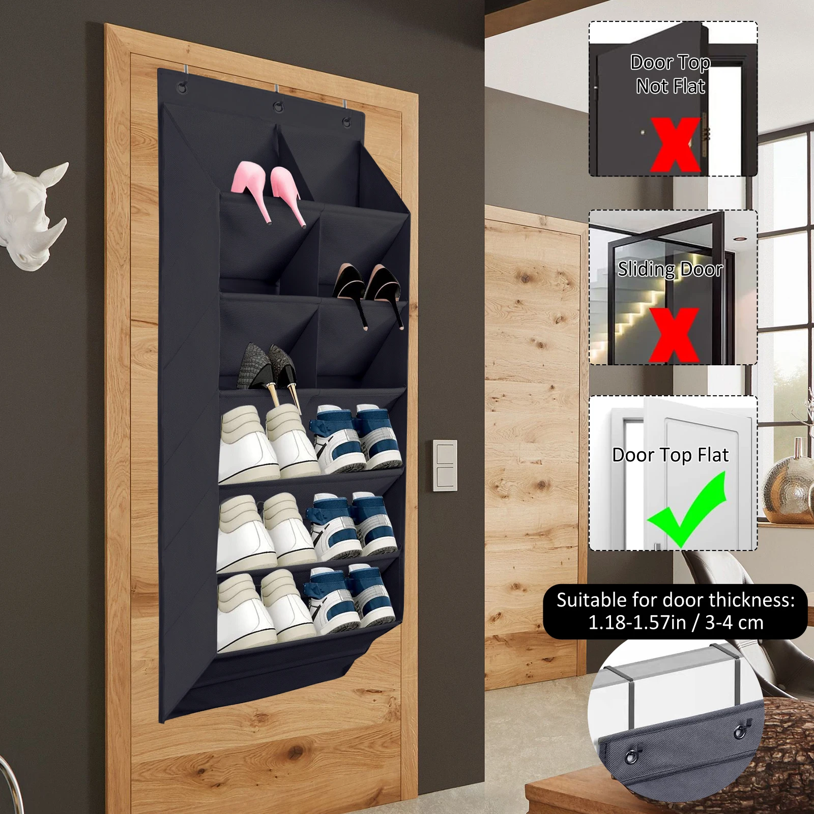 Hanging Shoe Organizer with 9 Pocket Hooks Wear Resistant The Door Shoe Hanger Door Hanging Storage Space Organizer Rack Closet 5