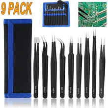 

9Pcs Stainless Steel Precision Tweezers Set Anti Static Repair Jewelry Tool Kit