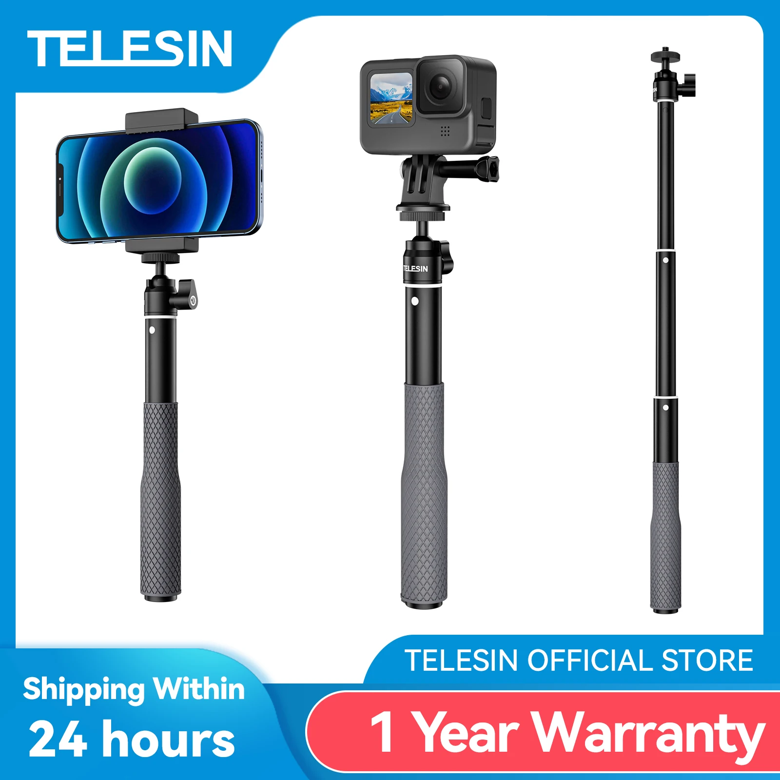 

TELESIN Waterproof Divng Selfie Stick Floaty Monopod 360° Rotation Ball Head Selfie Stick for GoPro DJI Osmo Action Insta360