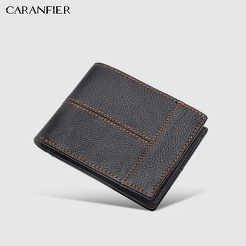 CARANFIER Portafogli degli uomini di Top Grain Borse In Pelle di Mucca Degli Uomini delle Mini Della Moneta del Supporto di Carta di Credito Borse di Trasporto Slim Bi-fold maschio Portafoglio