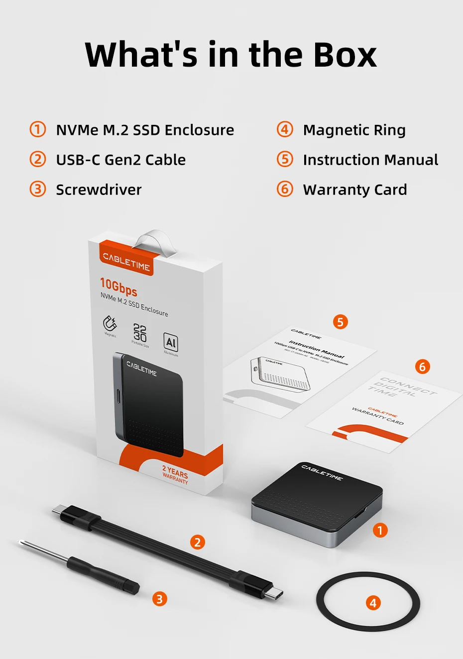 CABLETIME Magnetisches M.2 2230 NVMe SSD-Gehäuse 10 Gbit/s M.2 auf USB Typ C Externer Adapter für iPhone 16 Pro Max ProRes MacBook – Detail 14