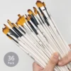 36-Pack Artist Paint Brushes Set, Premium Wood Handle with Nylon Bristles, Includes Round, Filbert, Flat, Angle for Acrylic, Oil 1