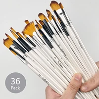 36-Pack Artist Paint Brushes Set, Premium Wood Handle with Nylon Bristles, Includes Round, Filbert, Flat, Angle for Acrylic, Oil 1