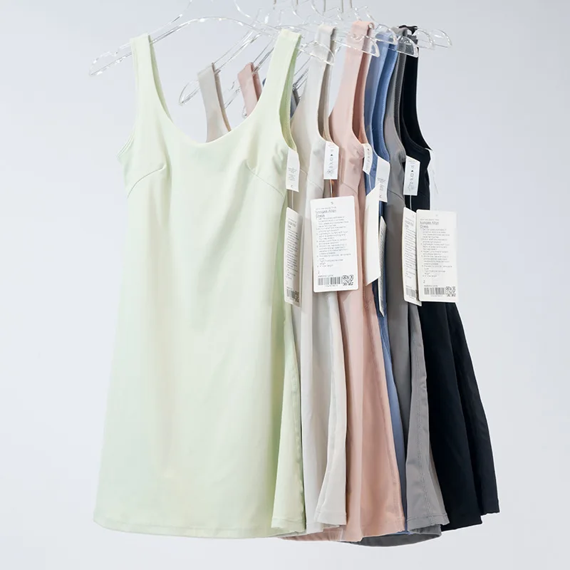 Women's Sports Dresses Short Skirts Nylon High Stretch Breathable Back Tank Short Dress Breathable Tennis Skirt