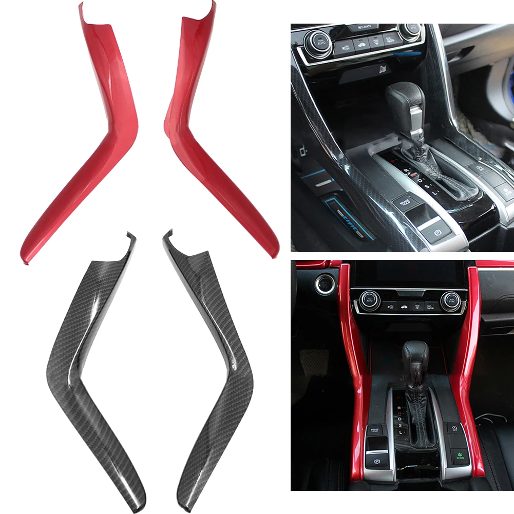 

2Pcs/Set Shift Panel Cover Carbon Fiber Gear Shift Panel Cover Trim For Honda Civic 2014-2019 Car Interior Sticker Red/Black