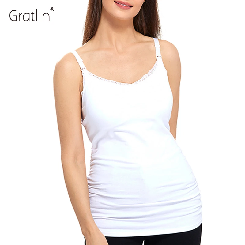 Gratlin Cotton Maternity Nursing Tank Top For Pregnant Women Camis With Built-in Bra Cotton Breastfeeding Top For Feeding