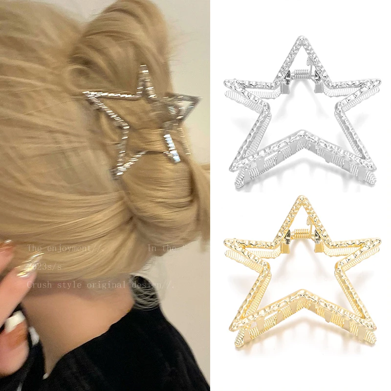 

2024 Aesthetic Hollow Star Pentagram Hair Claws Japanese Harajuku Hair Accessories Y2K for Girls Sweet Shark Trendy Hairpins