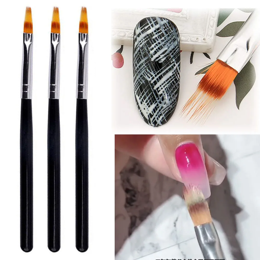 1Pc Professional Soft Gradient Nail Brush Silver Black Drawing Painting Nylon Hair Ombre Brush DIY Gradient UV Gel Nail Brush 2