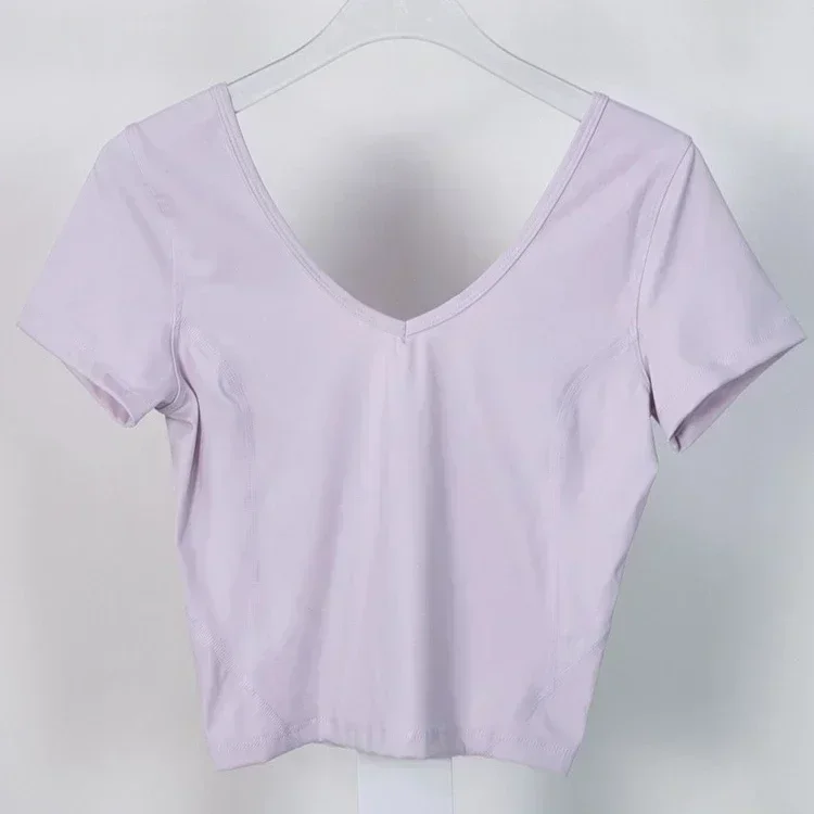 Lemon Women Fitness Sportswear Crop Tops Sexy Shirts Backless Sports Tops Gym Clothing Yoga Wear Shorts Sleeve for Summer