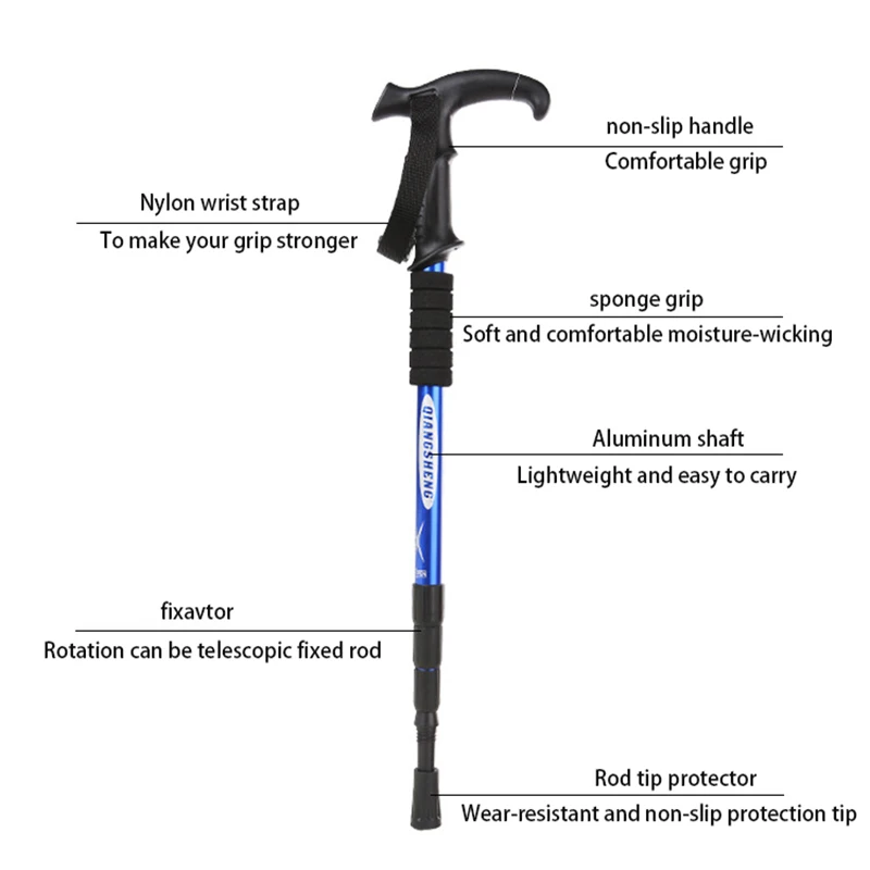Vilead Nordic Walking Stick Adjustable Retractable Defense Cane Outdoor Portable Travel Hiking Trekking Poles 2 pcs 50-105cm