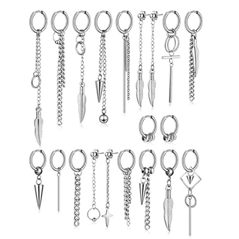 

20 Pieces Cool Stainless Steel Hoop Earrings Kpop Hoop Dangle Earring for Unisex
