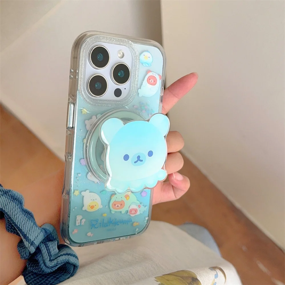 Adorable Rilakkuma Magnetic Stand Protective Phone Case with MagSafe Compatibility