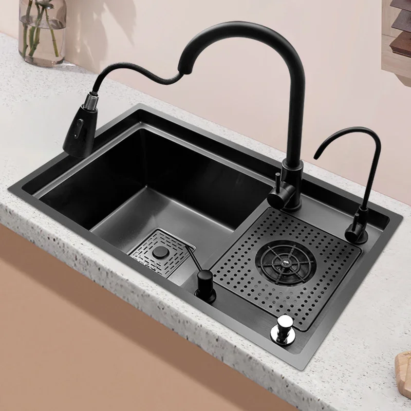 

High-pressure Cup Washer Kitchen Stainless Steel Sink 304 Nano Handmade Single-slot Under-counter Wash Basin Bar Milk Tea Cafe