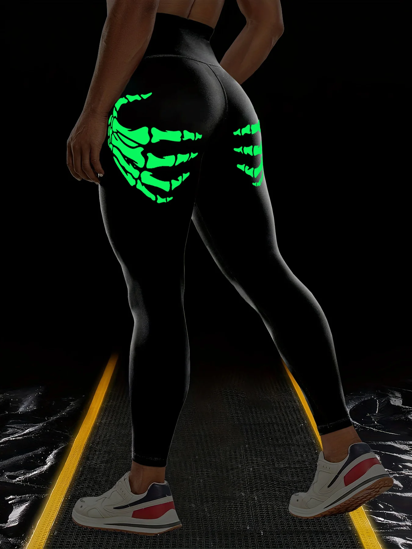 Halloween Plus-size Fluorescent Green Claw Yoga Pants Outdoor Sports Running Fitness Pants High-waisted Bodycon Yoga Wear