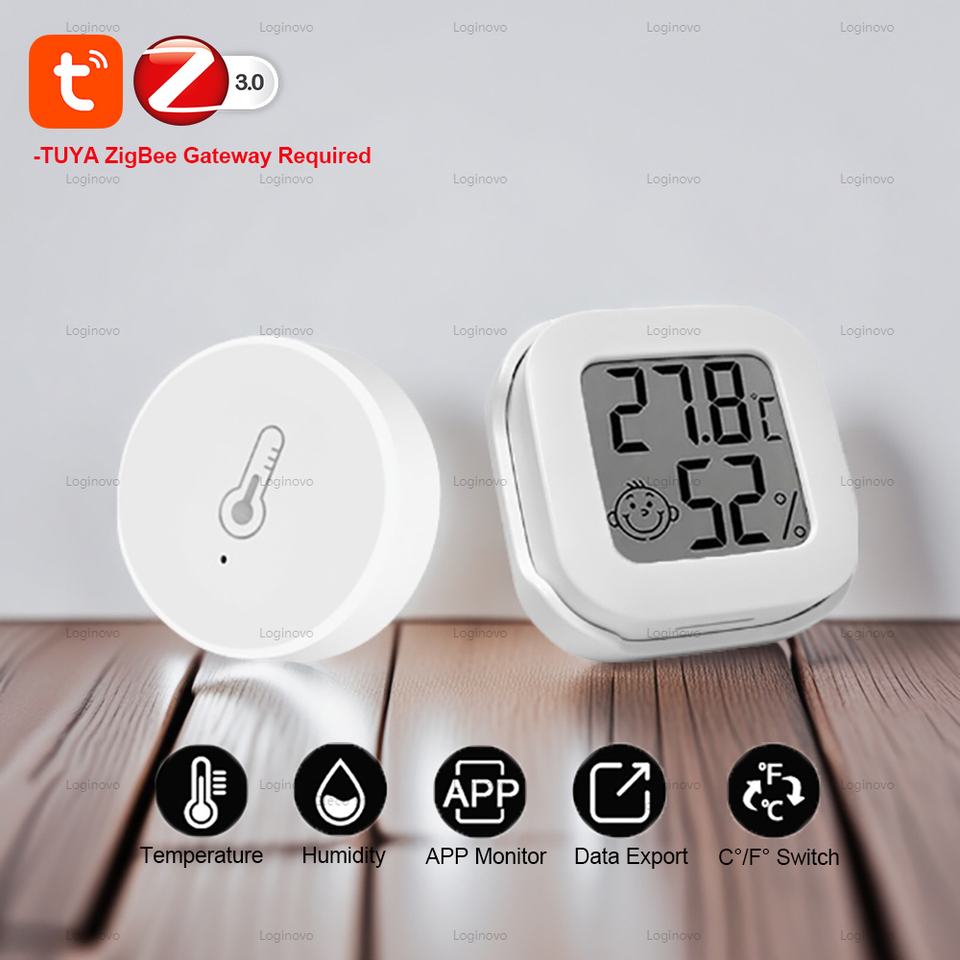Tuya Zigbee Mini Temperature Humidity Sensor Smart Life Home Thermometer Hygrometer APP Remote Alarm Work with Google Home Alexa